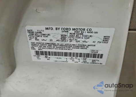 2012 Ford Escape Xlt from USA, damaged, VIN 1FMCU9D73CKB39301